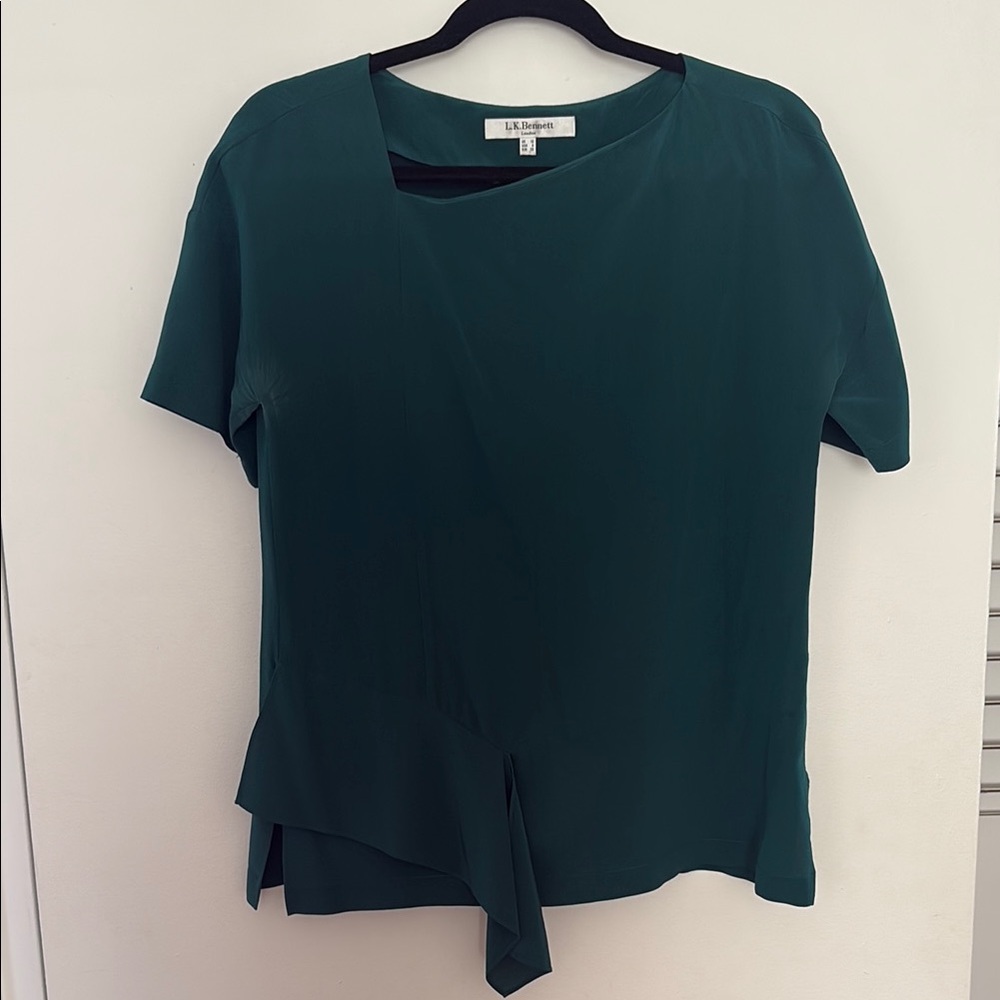 Green Asymmetrical Tie Front Blouse